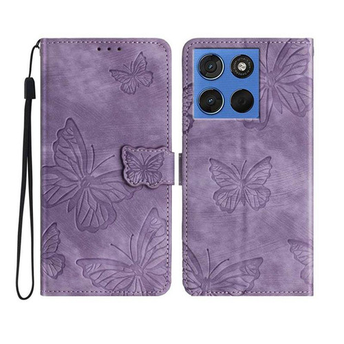 Moto G 2025 / Moto G 2026 Skin-feel Embossed Butterfly Leather Phone Case - Purple